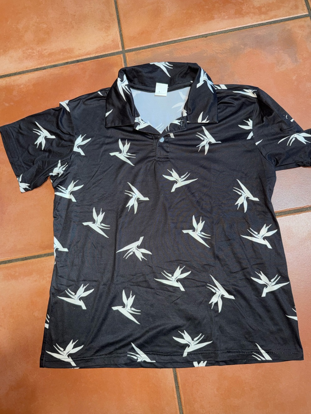 Boys Black Polo with White Bird Print